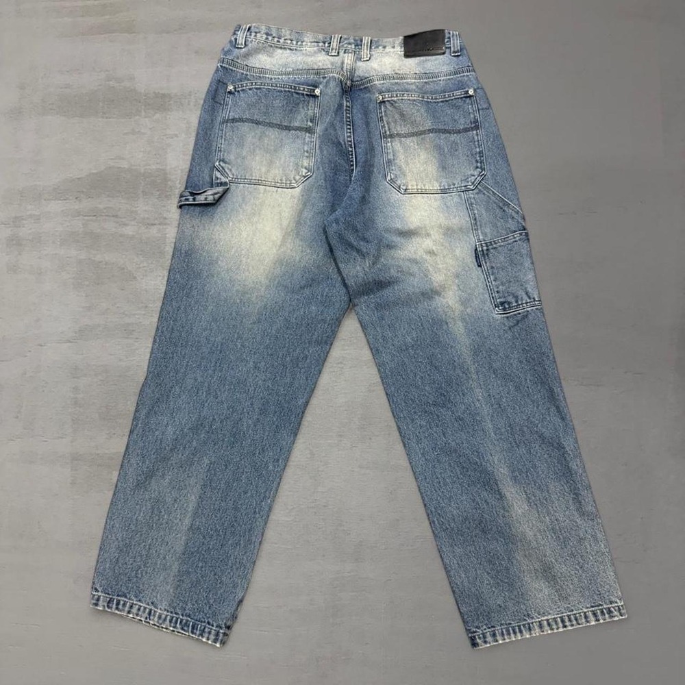 Y2K Koman‎ Jeans Wide Leg Carpenter Pants Light Wash Denim Baggy Utility 36 x 31
